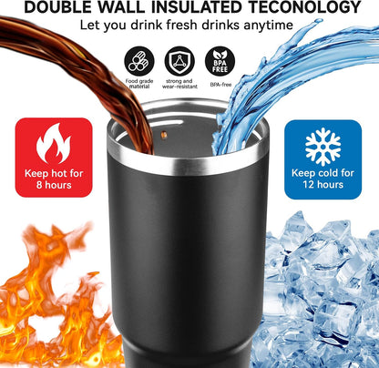 20oz Tumbler with Handle and Flip Straw Lid Double Wall Insulated Travel Coffee Mug Stainless Steel Vacuum Insulated Coffee Tumbler Cup for Hot and Cold Beverages,Leak-proof&BPA-free (20oz,Black)