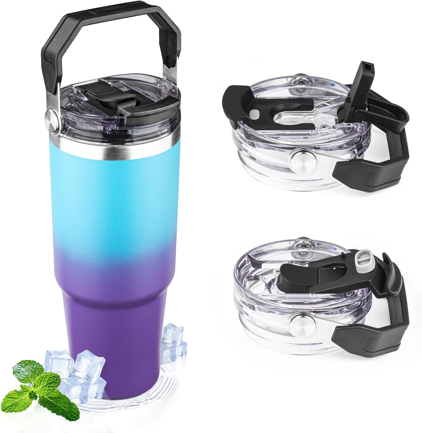 20oz Tumbler with Handle and Flip Straw Lid Double Wall Insulated Travel Coffee Mug Stainless Steel Vacuum Insulated Coffee Tumbler Cup for Hot and Cold Beverages,Leak-proof&BPA-free (20oz,Black)