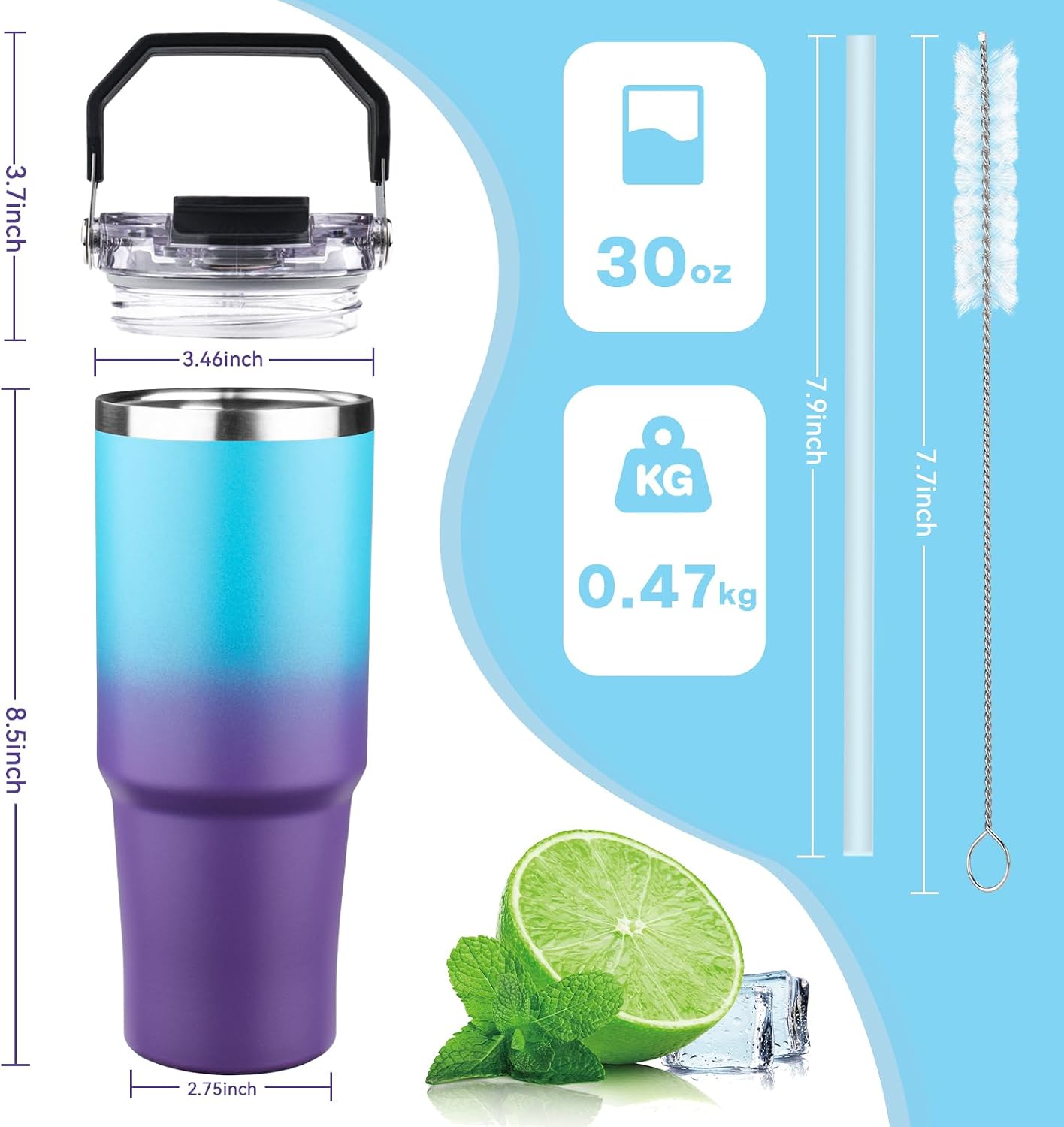 20oz Tumbler with Handle and Flip Straw Lid Double Wall Insulated Travel Coffee Mug Stainless Steel Vacuum Insulated Coffee Tumbler Cup for Hot and Cold Beverages,Leak-proof&BPA-free (20oz,Black)