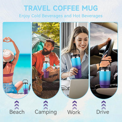 20oz Tumbler with Handle and Flip Straw Lid Double Wall Insulated Travel Coffee Mug Stainless Steel Vacuum Insulated Coffee Tumbler Cup for Hot and Cold Beverages,Leak-proof&BPA-free (20oz,Black)