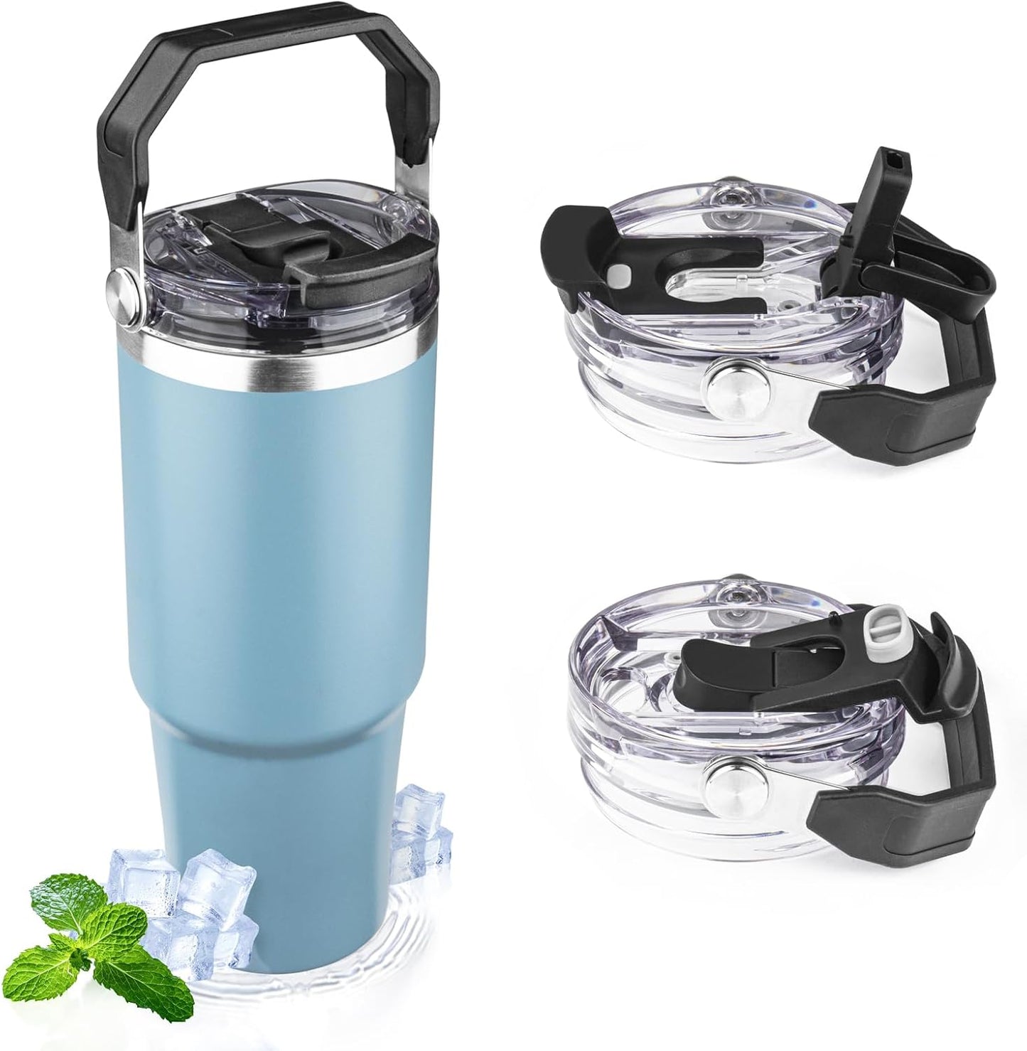 20oz Tumbler with Handle and Flip Straw Lid Double Wall Insulated Travel Coffee Mug Stainless Steel Vacuum Insulated Coffee Tumbler Cup for Hot and Cold Beverages,Leak-proof&BPA-free (20oz,Black)