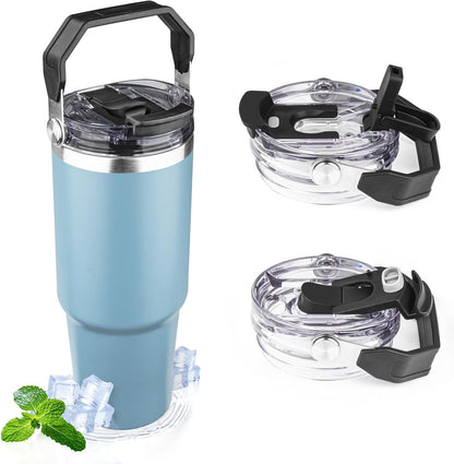20oz Tumbler with Handle and Flip Straw Lid Double Wall Insulated Travel Coffee Mug Stainless Steel Vacuum Insulated Coffee Tumbler Cup for Hot and Cold Beverages,Leak-proof&BPA-free (20oz,Black)