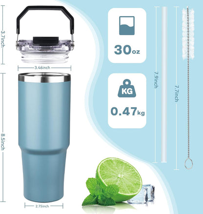 20oz Tumbler with Handle and Flip Straw Lid Double Wall Insulated Travel Coffee Mug Stainless Steel Vacuum Insulated Coffee Tumbler Cup for Hot and Cold Beverages,Leak-proof&BPA-free (20oz,Black)