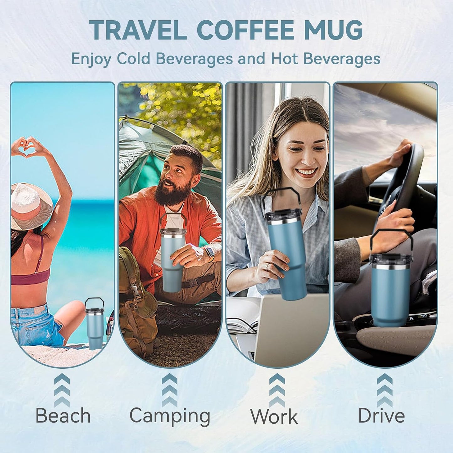20oz Tumbler with Handle and Flip Straw Lid Double Wall Insulated Travel Coffee Mug Stainless Steel Vacuum Insulated Coffee Tumbler Cup for Hot and Cold Beverages,Leak-proof&BPA-free (20oz,Black)