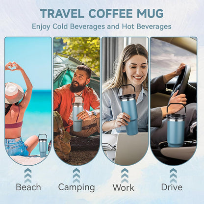 20oz Tumbler with Handle and Flip Straw Lid Double Wall Insulated Travel Coffee Mug Stainless Steel Vacuum Insulated Coffee Tumbler Cup for Hot and Cold Beverages,Leak-proof&BPA-free (20oz,Black)