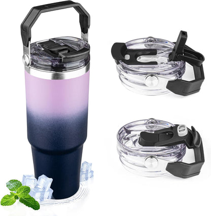20oz Tumbler with Handle and Flip Straw Lid Double Wall Insulated Travel Coffee Mug Stainless Steel Vacuum Insulated Coffee Tumbler Cup for Hot and Cold Beverages,Leak-proof&BPA-free (20oz,Black)