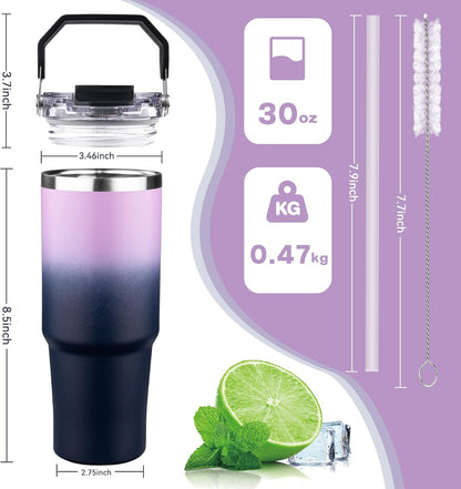 20oz Tumbler with Handle and Flip Straw Lid Double Wall Insulated Travel Coffee Mug Stainless Steel Vacuum Insulated Coffee Tumbler Cup for Hot and Cold Beverages,Leak-proof&BPA-free (20oz,Black)