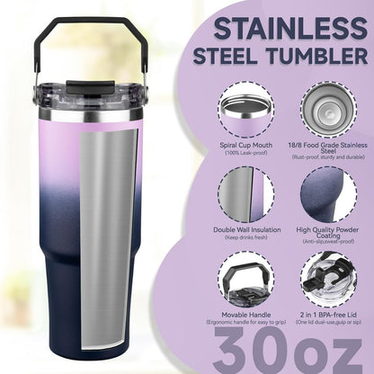 20oz Tumbler with Handle and Flip Straw Lid Double Wall Insulated Travel Coffee Mug Stainless Steel Vacuum Insulated Coffee Tumbler Cup for Hot and Cold Beverages,Leak-proof&BPA-free (20oz,Black)