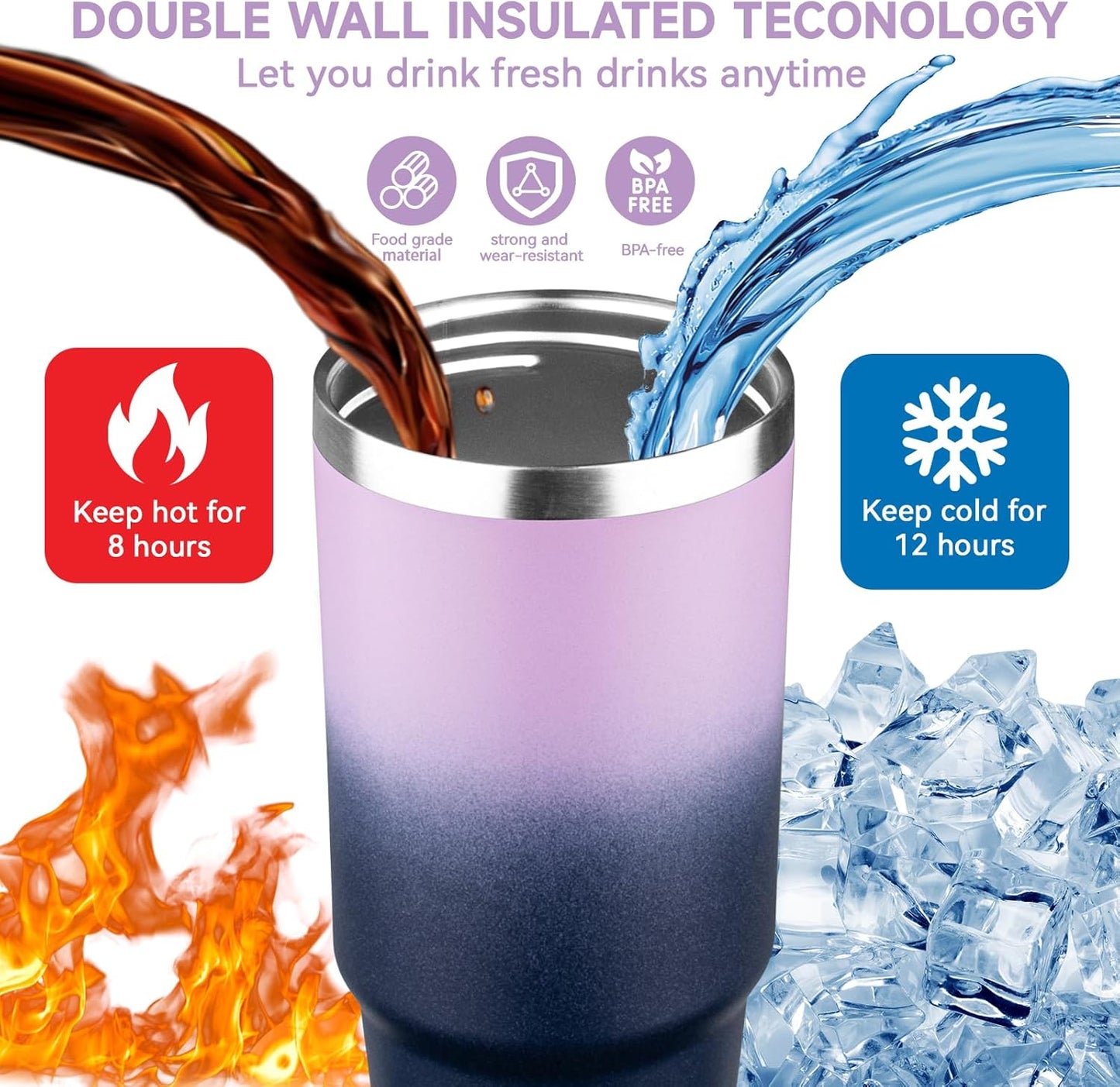 20oz Tumbler with Handle and Flip Straw Lid Double Wall Insulated Travel Coffee Mug Stainless Steel Vacuum Insulated Coffee Tumbler Cup for Hot and Cold Beverages,Leak-proof&BPA-free (20oz,Black)