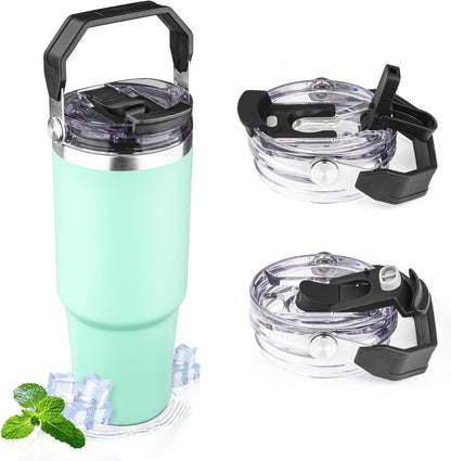 20oz Tumbler with Handle and Flip Straw Lid Double Wall Insulated Travel Coffee Mug Stainless Steel Vacuum Insulated Coffee Tumbler Cup for Hot and Cold Beverages,Leak-proof&BPA-free (20oz,Black)