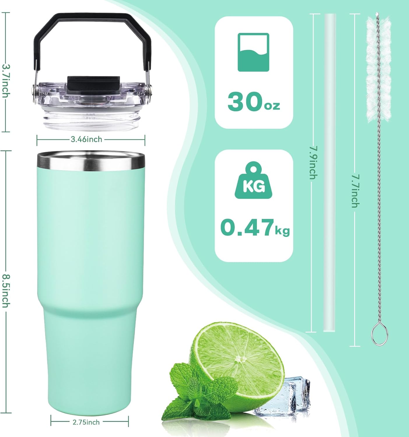 20oz Tumbler with Handle and Flip Straw Lid Double Wall Insulated Travel Coffee Mug Stainless Steel Vacuum Insulated Coffee Tumbler Cup for Hot and Cold Beverages,Leak-proof&BPA-free (20oz,Black)