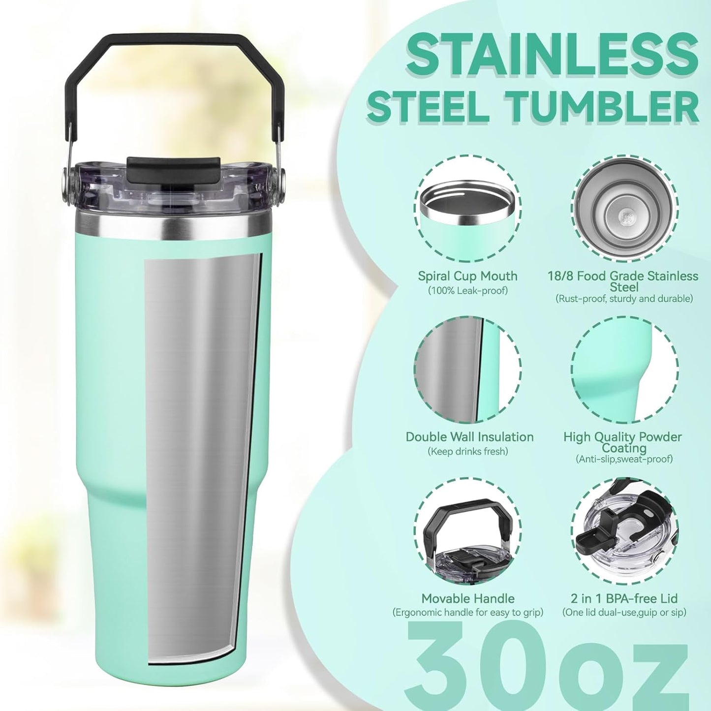 20oz Tumbler with Handle and Flip Straw Lid Double Wall Insulated Travel Coffee Mug Stainless Steel Vacuum Insulated Coffee Tumbler Cup for Hot and Cold Beverages,Leak-proof&BPA-free (20oz,Black)