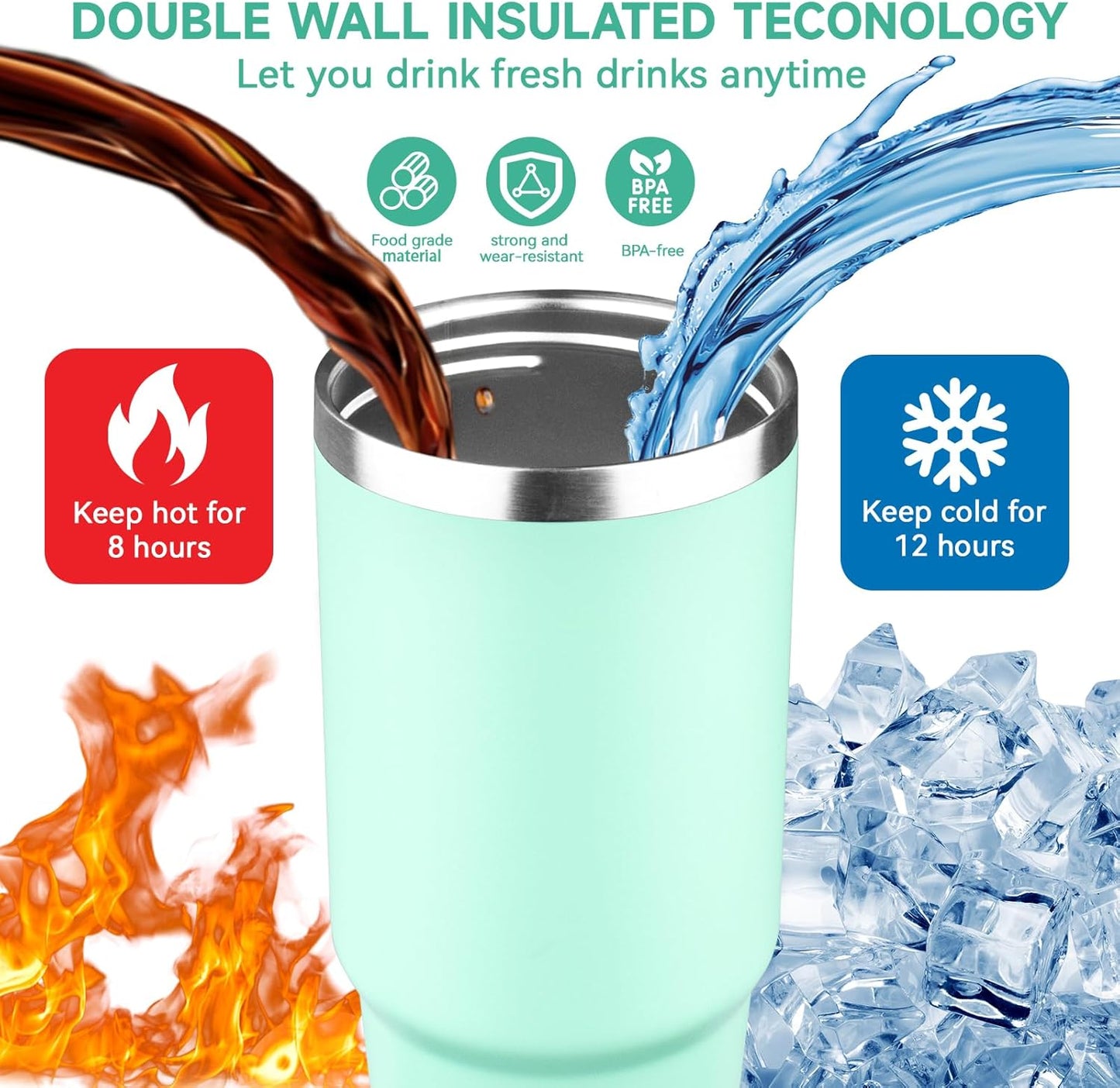 20oz Tumbler with Handle and Flip Straw Lid Double Wall Insulated Travel Coffee Mug Stainless Steel Vacuum Insulated Coffee Tumbler Cup for Hot and Cold Beverages,Leak-proof&BPA-free (20oz,Black)