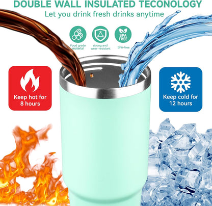 20oz Tumbler with Handle and Flip Straw Lid Double Wall Insulated Travel Coffee Mug Stainless Steel Vacuum Insulated Coffee Tumbler Cup for Hot and Cold Beverages,Leak-proof&BPA-free (20oz,Black)