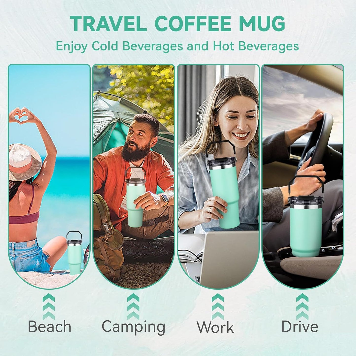 20oz Tumbler with Handle and Flip Straw Lid Double Wall Insulated Travel Coffee Mug Stainless Steel Vacuum Insulated Coffee Tumbler Cup for Hot and Cold Beverages,Leak-proof&BPA-free (20oz,Black)
