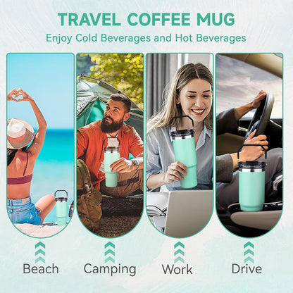 20oz Tumbler with Handle and Flip Straw Lid Double Wall Insulated Travel Coffee Mug Stainless Steel Vacuum Insulated Coffee Tumbler Cup for Hot and Cold Beverages,Leak-proof&BPA-free (20oz,Black)