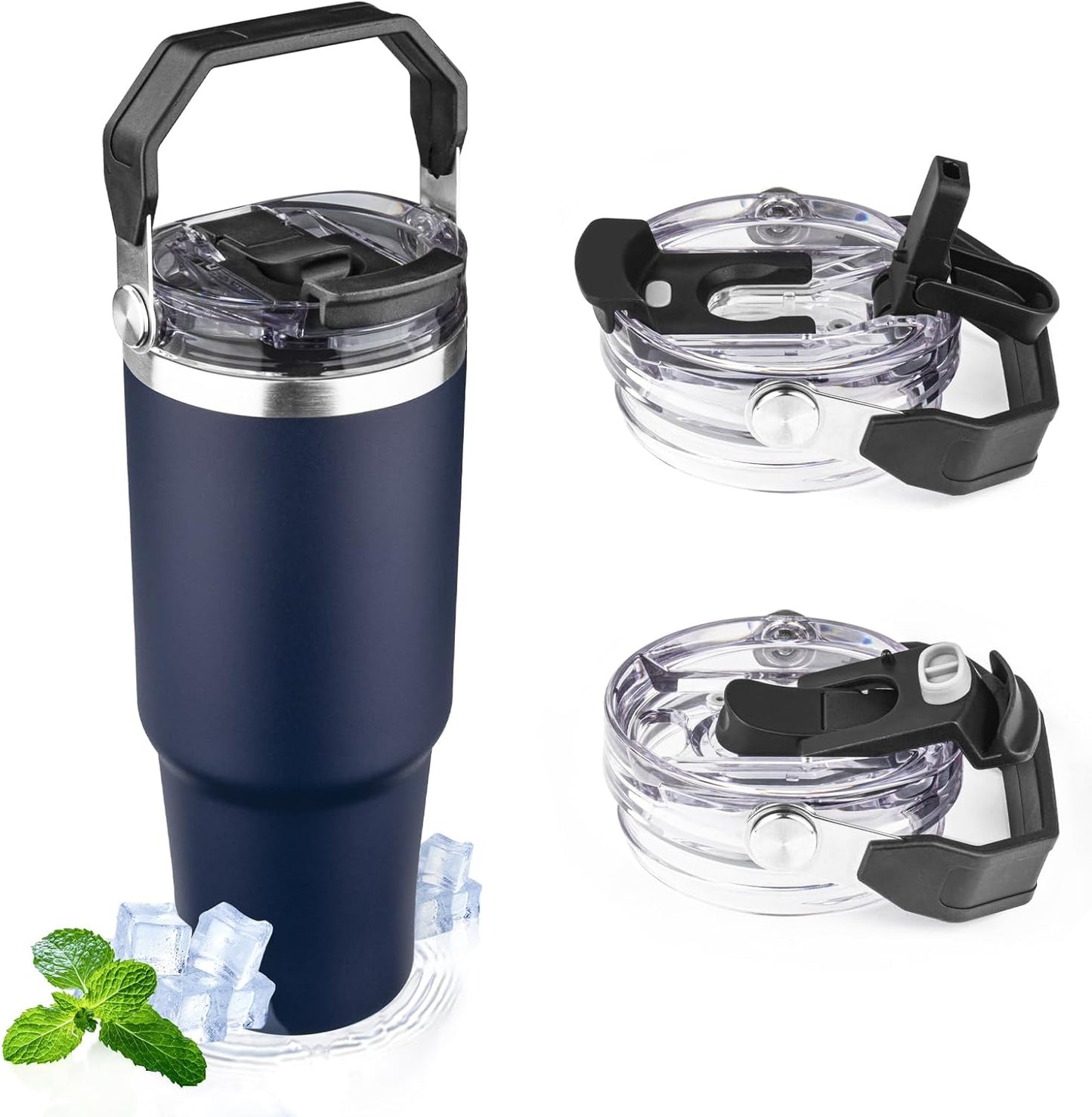 20oz Tumbler with Handle and Flip Straw Lid Double Wall Insulated Travel Coffee Mug Stainless Steel Vacuum Insulated Coffee Tumbler Cup for Hot and Cold Beverages,Leak-proof&BPA-free (20oz,Black)