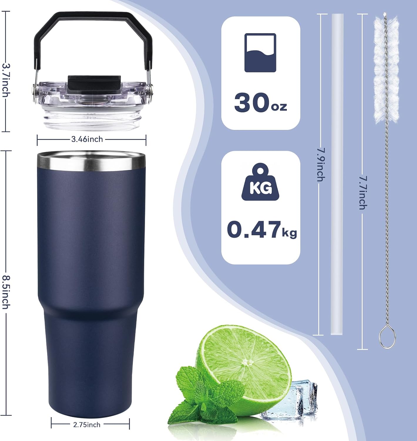 20oz Tumbler with Handle and Flip Straw Lid Double Wall Insulated Travel Coffee Mug Stainless Steel Vacuum Insulated Coffee Tumbler Cup for Hot and Cold Beverages,Leak-proof&BPA-free (20oz,Black)