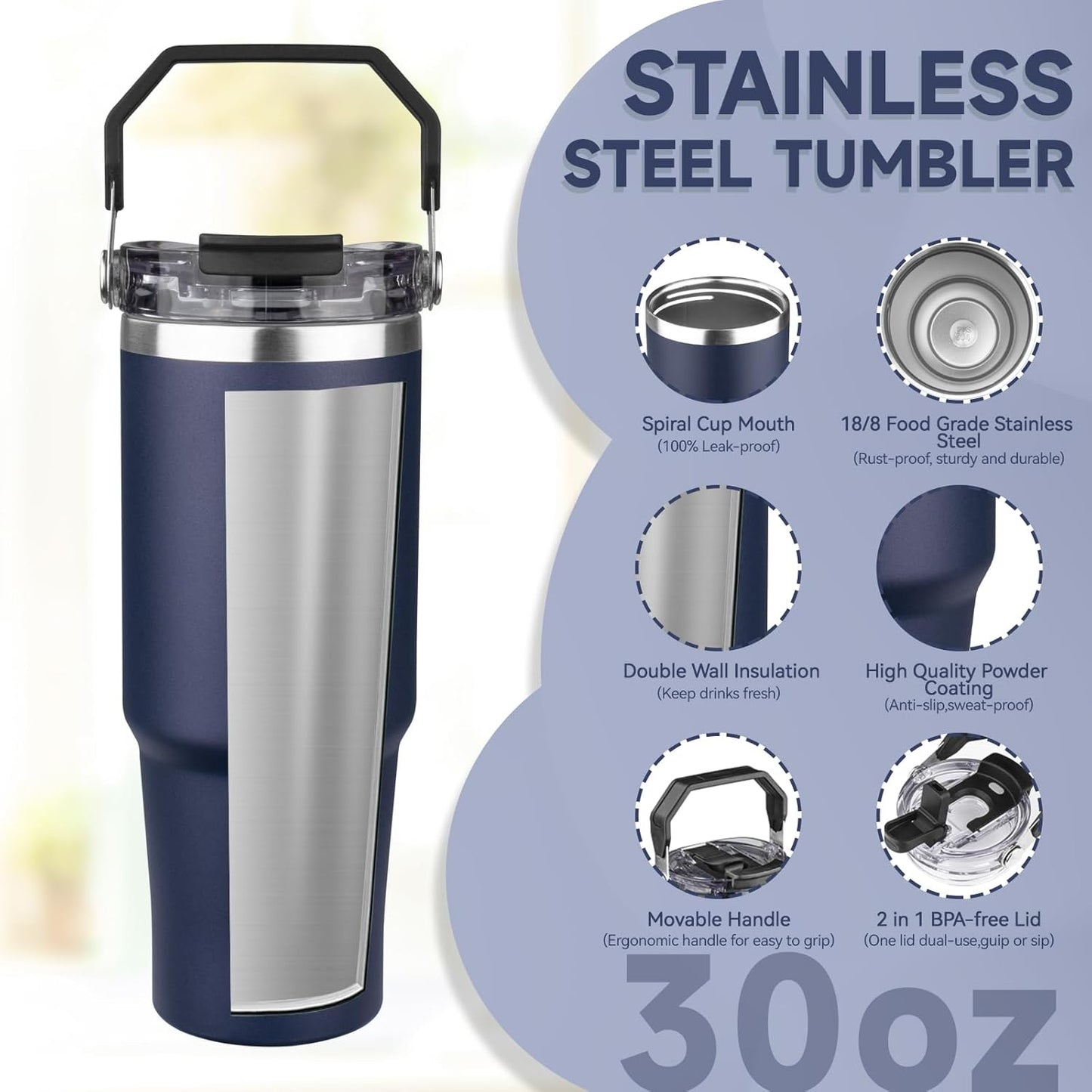 20oz Tumbler with Handle and Flip Straw Lid Double Wall Insulated Travel Coffee Mug Stainless Steel Vacuum Insulated Coffee Tumbler Cup for Hot and Cold Beverages,Leak-proof&BPA-free (20oz,Black)