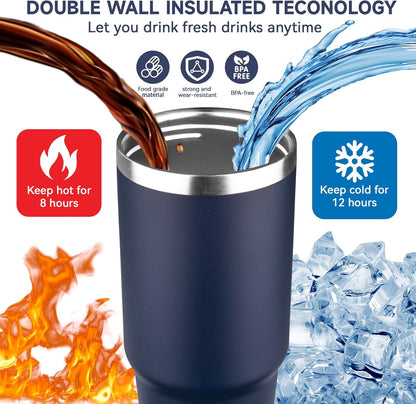20oz Tumbler with Handle and Flip Straw Lid Double Wall Insulated Travel Coffee Mug Stainless Steel Vacuum Insulated Coffee Tumbler Cup for Hot and Cold Beverages,Leak-proof&BPA-free (20oz,Black)