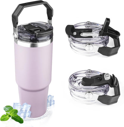 20oz Tumbler with Handle and Flip Straw Lid Double Wall Insulated Travel Coffee Mug Stainless Steel Vacuum Insulated Coffee Tumbler Cup for Hot and Cold Beverages,Leak-proof&BPA-free (20oz,Black)