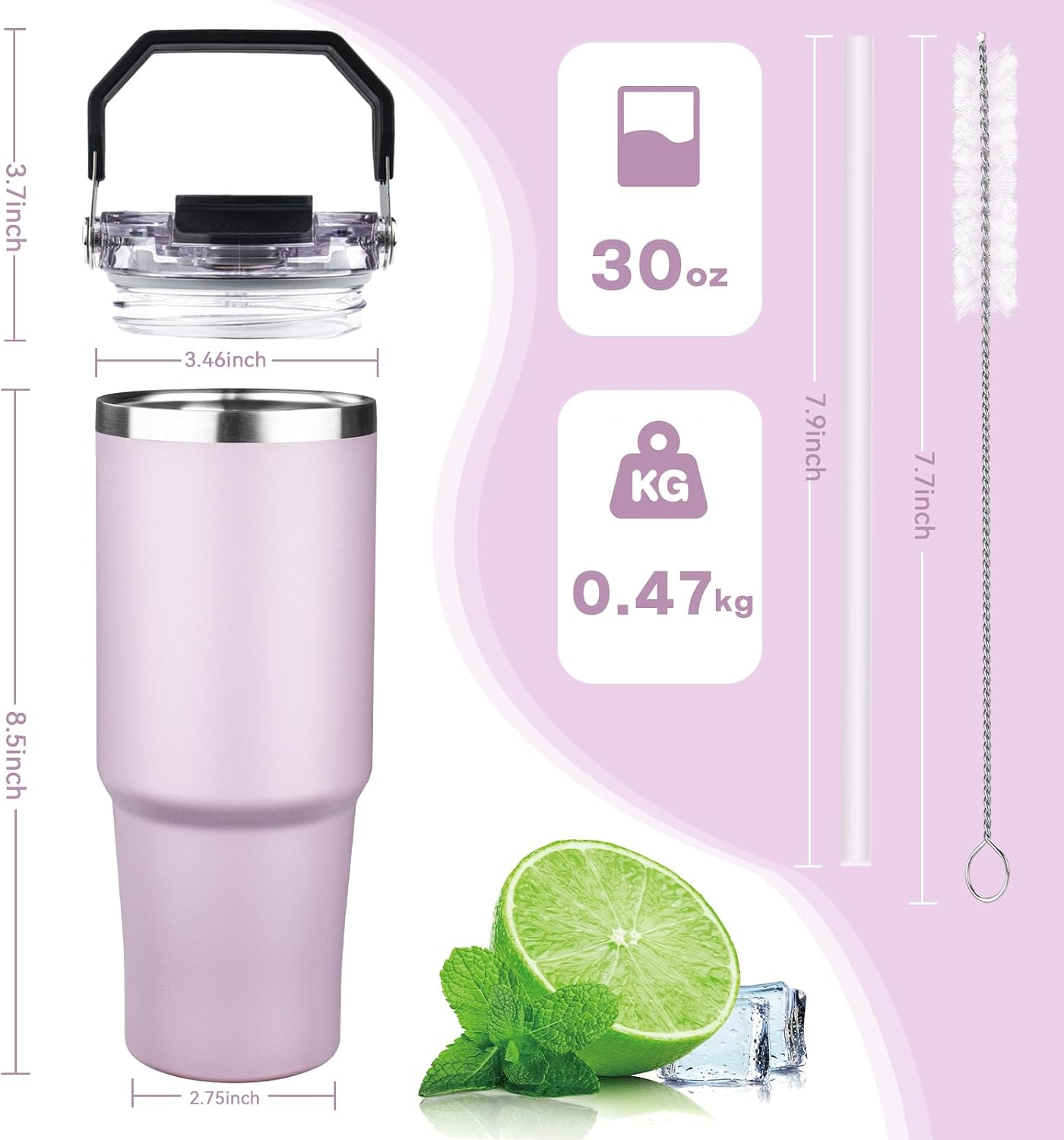 20oz Tumbler with Handle and Flip Straw Lid Double Wall Insulated Travel Coffee Mug Stainless Steel Vacuum Insulated Coffee Tumbler Cup for Hot and Cold Beverages,Leak-proof&BPA-free (20oz,Black)