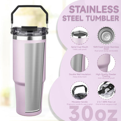 20oz Tumbler with Handle and Flip Straw Lid Double Wall Insulated Travel Coffee Mug Stainless Steel Vacuum Insulated Coffee Tumbler Cup for Hot and Cold Beverages,Leak-proof&BPA-free (20oz,Black)