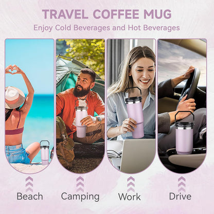 20oz Tumbler with Handle and Flip Straw Lid Double Wall Insulated Travel Coffee Mug Stainless Steel Vacuum Insulated Coffee Tumbler Cup for Hot and Cold Beverages,Leak-proof&BPA-free (20oz,Black)