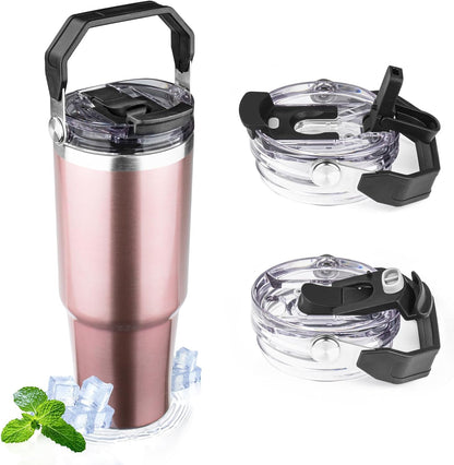 20oz Tumbler with Handle and Flip Straw Lid Double Wall Insulated Travel Coffee Mug Stainless Steel Vacuum Insulated Coffee Tumbler Cup for Hot and Cold Beverages,Leak-proof&BPA-free (20oz,Black)