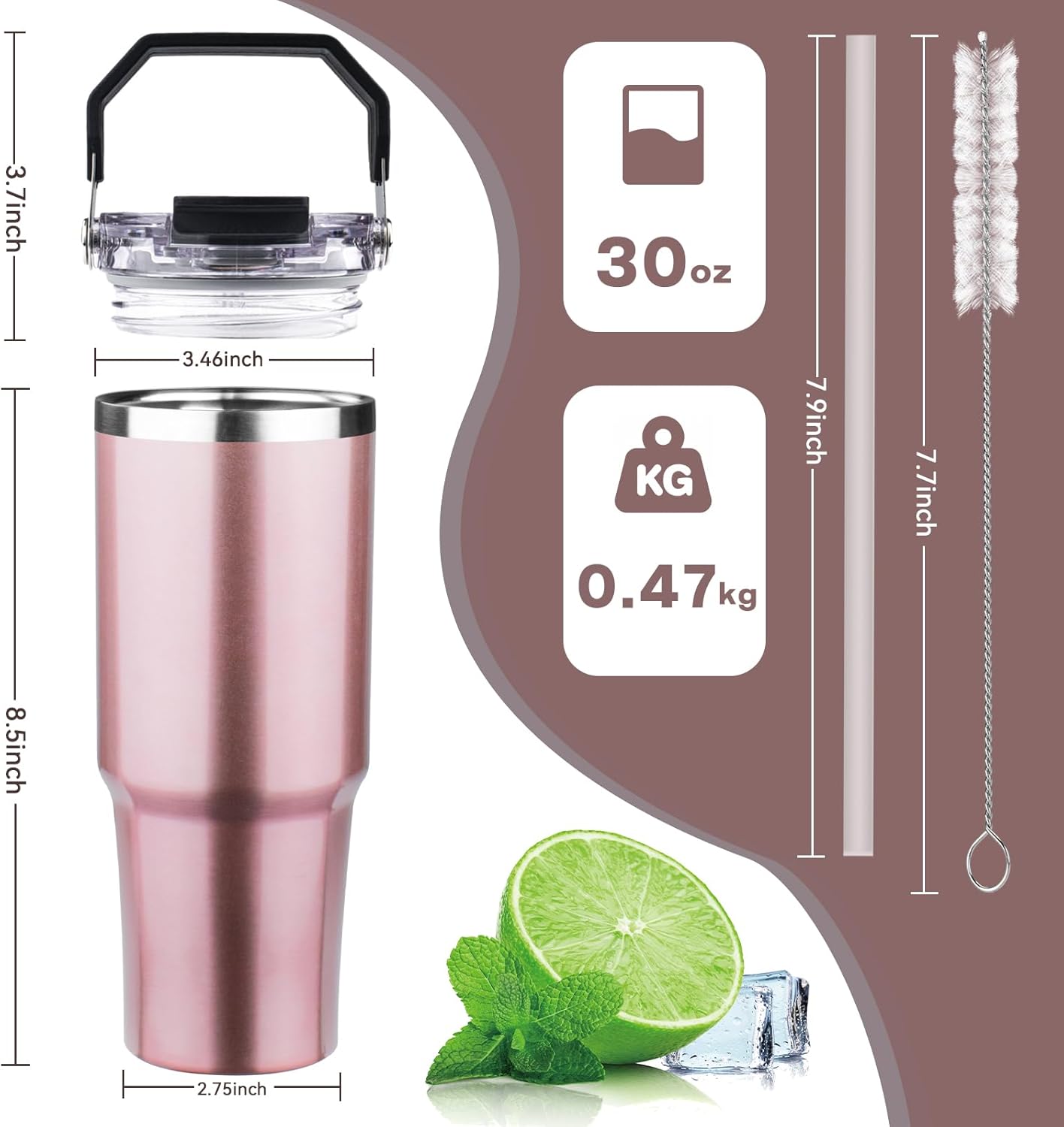 20oz Tumbler with Handle and Flip Straw Lid Double Wall Insulated Travel Coffee Mug Stainless Steel Vacuum Insulated Coffee Tumbler Cup for Hot and Cold Beverages,Leak-proof&BPA-free (20oz,Black)
