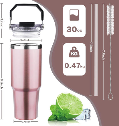 20oz Tumbler with Handle and Flip Straw Lid Double Wall Insulated Travel Coffee Mug Stainless Steel Vacuum Insulated Coffee Tumbler Cup for Hot and Cold Beverages,Leak-proof&BPA-free (20oz,Black)