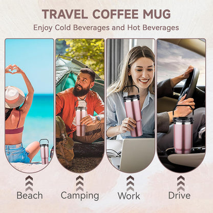 20oz Tumbler with Handle and Flip Straw Lid Double Wall Insulated Travel Coffee Mug Stainless Steel Vacuum Insulated Coffee Tumbler Cup for Hot and Cold Beverages,Leak-proof&BPA-free (20oz,Black)
