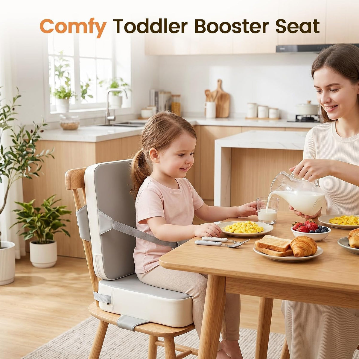 Toddler Booster Seat with Backrest, 3.6-Inch Cushion & Straps