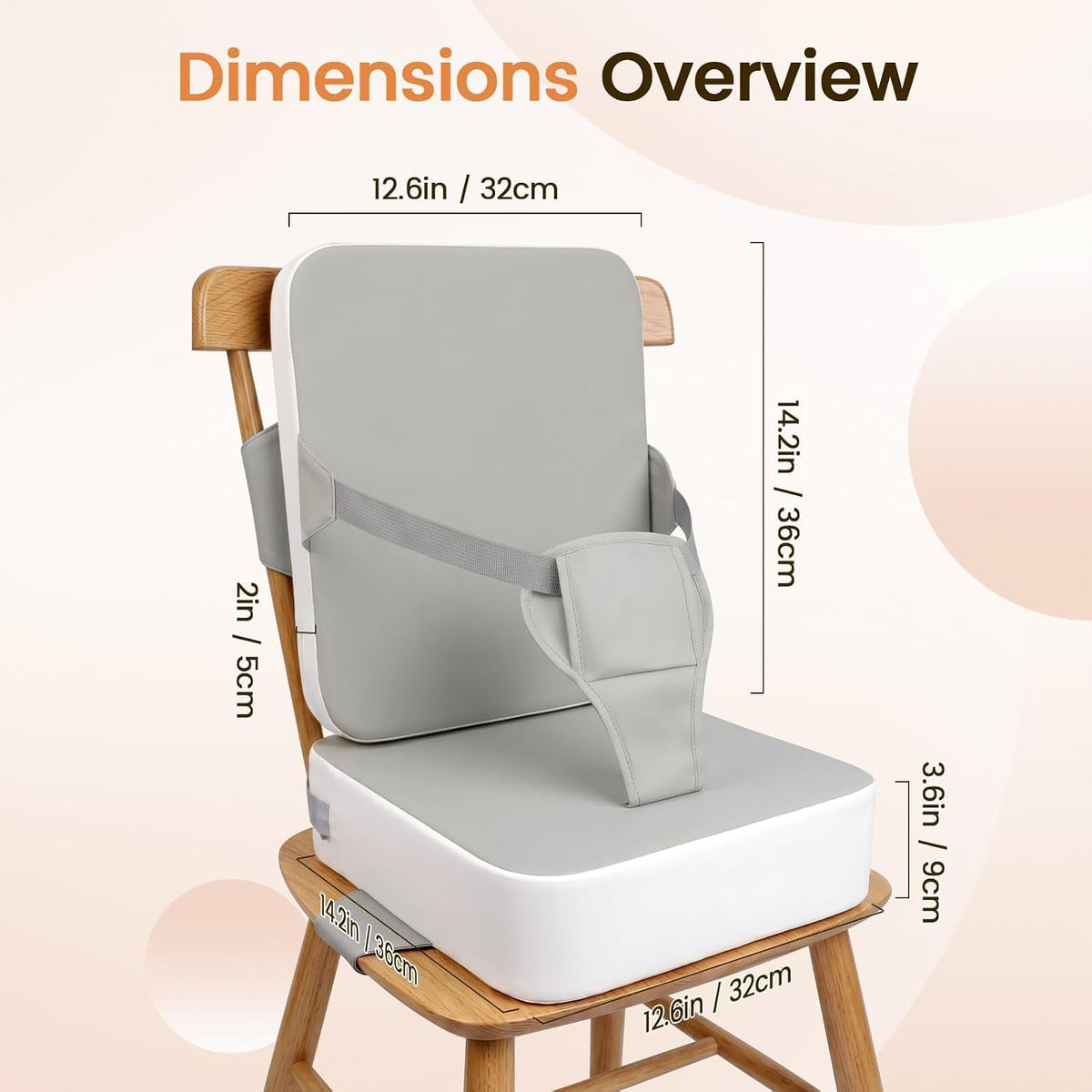 Toddler Booster Seat with Backrest, 3.6-Inch Cushion & Straps