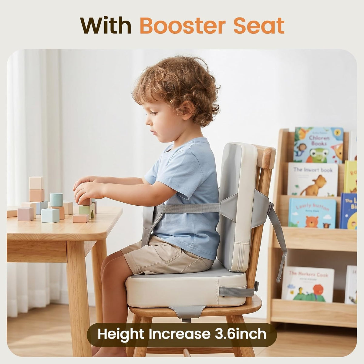 Toddler Booster Seat with Backrest, 3.6-Inch Cushion & Straps