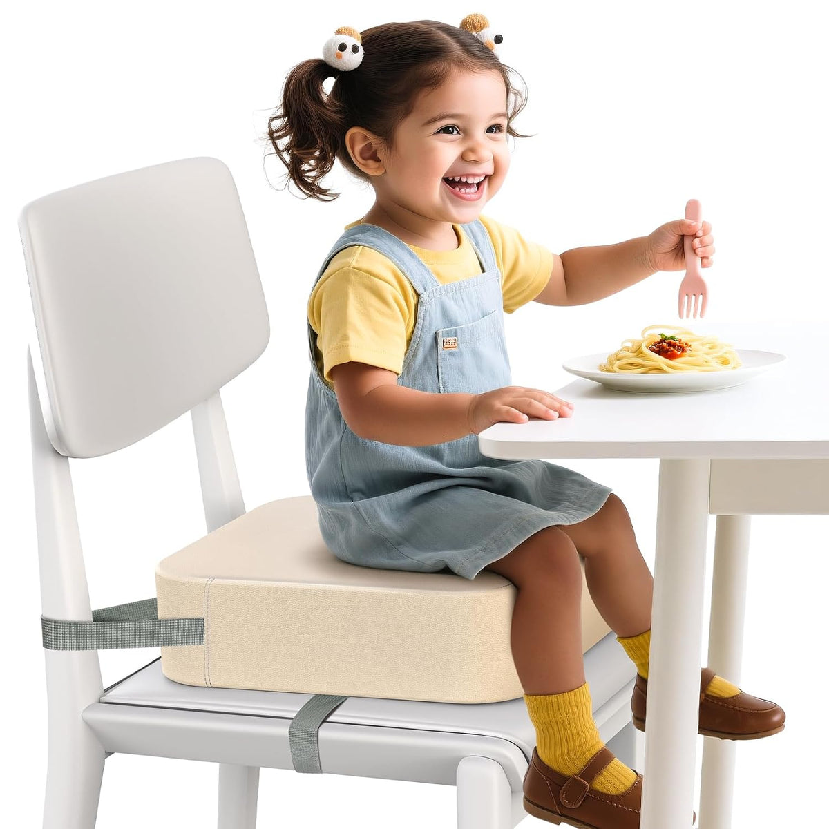 Toddler Booster Seat with Backrest, 3.6-Inch Cushion & Straps