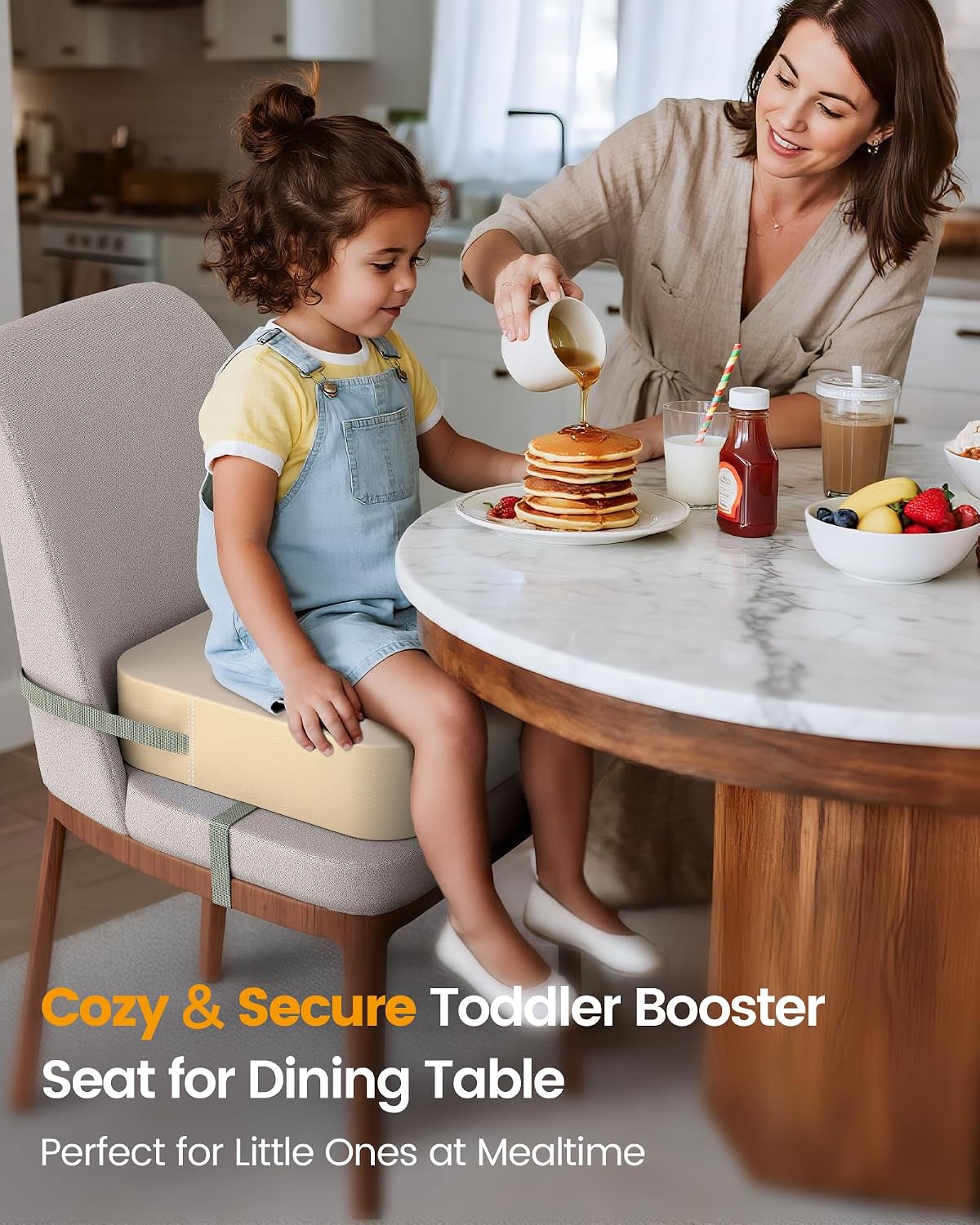 Toddler Booster Seat with Backrest, 3.6-Inch Cushion & Straps