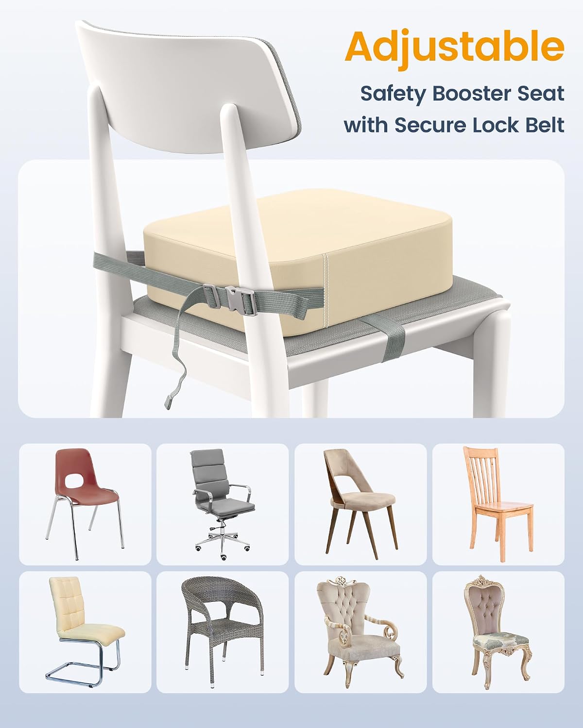 Toddler Booster Seat with Backrest, 3.6-Inch Cushion & Straps