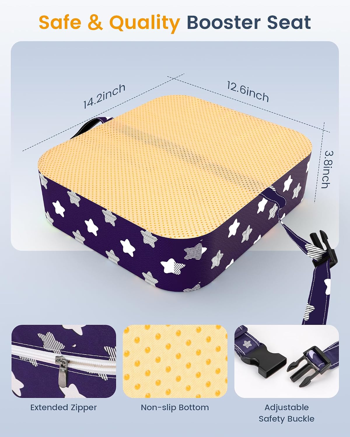 Toddler Booster Seat with Backrest, 3.6-Inch Cushion & Straps