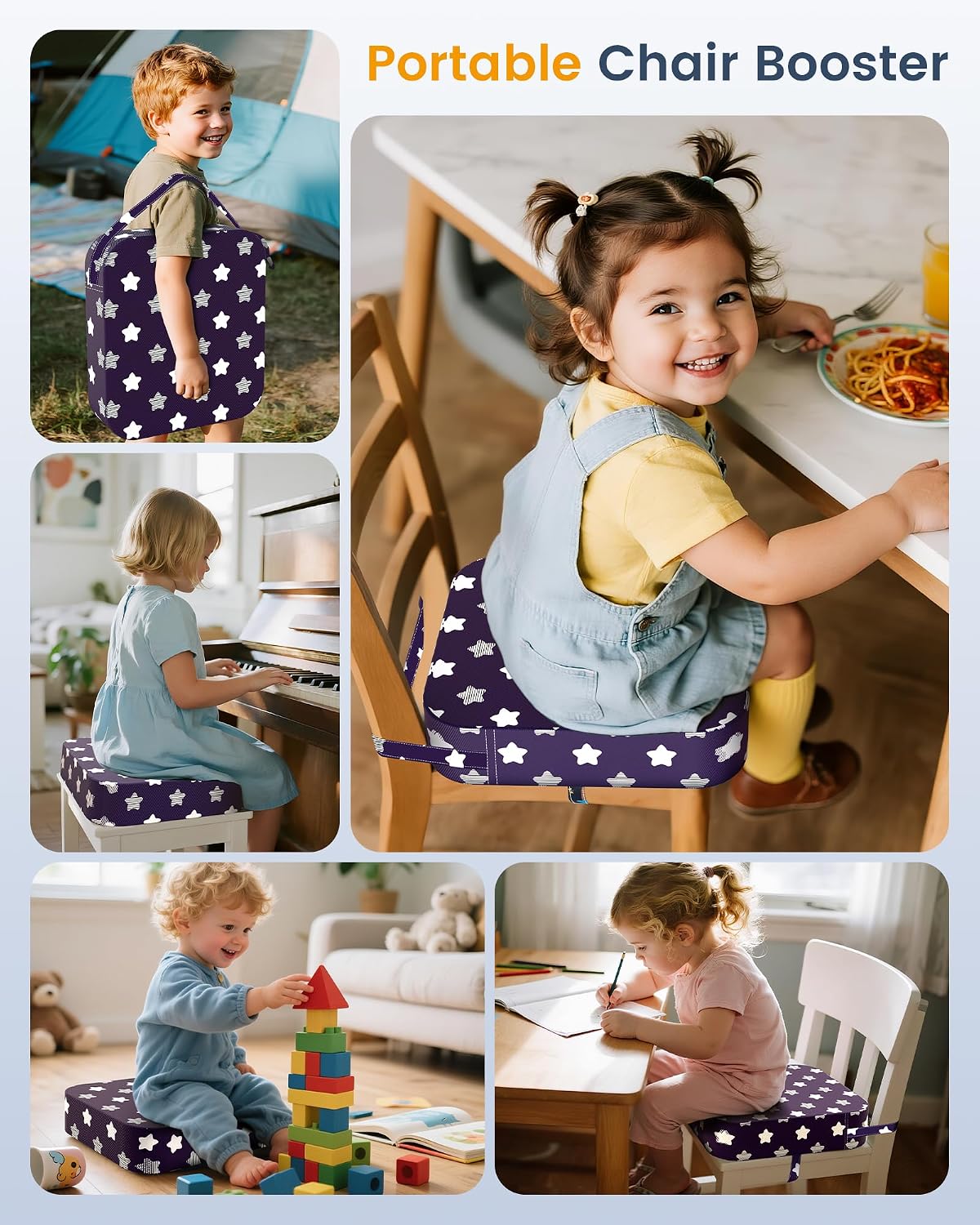 Toddler Booster Seat with Backrest, 3.6-Inch Cushion & Straps