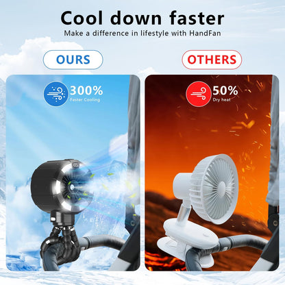 Shirble Baby Stroller Misting Fan, 6000mAh Rechargeable Clip-On Fan, 3 Speeds & 2 Spray Modes, 14H Cooling, Leak-Proof 100ML Tank, Night Light & Timer, BPA-Free for Strollers, Cribs & Travel （Black）