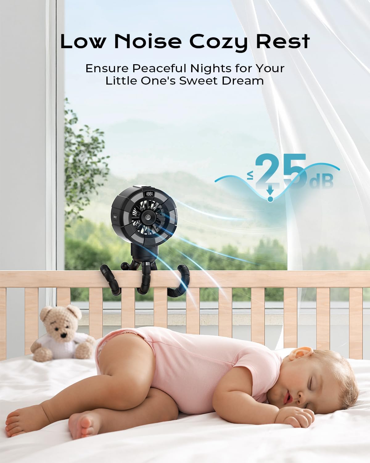 Shirble Baby Stroller Misting Fan, 6000mAh Rechargeable Clip-On Fan, 3 Speeds & 2 Spray Modes, 14H Cooling, Leak-Proof 100ML Tank, Night Light & Timer, BPA-Free for Strollers, Cribs & Travel （Black）
