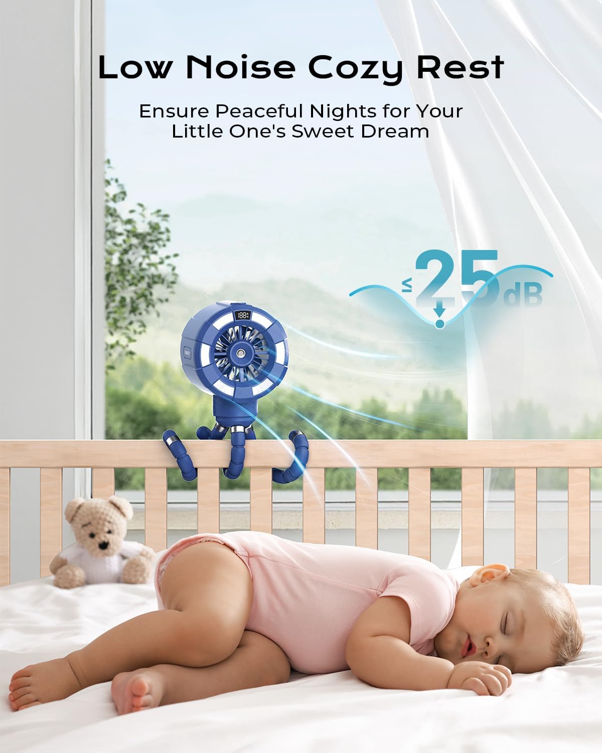 Shirble Baby Stroller Misting Fan, 6000mAh Rechargeable Clip-On Fan, 3 Speeds & 2 Spray Modes, 14H Cooling, Leak-Proof 100ML Tank, Night Light & Timer, BPA-Free for Strollers, Cribs & Travel （Black）