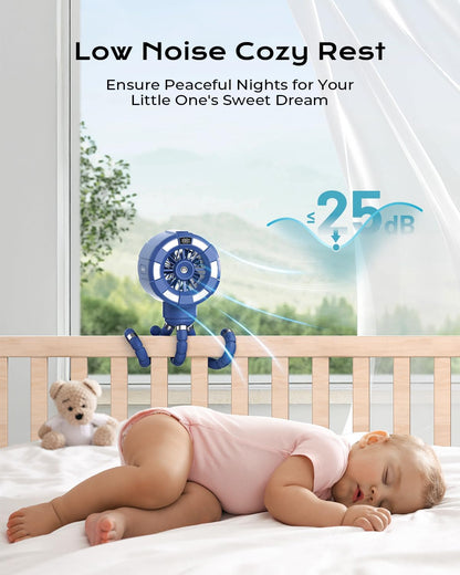 Shirble Baby Stroller Misting Fan, 6000mAh Rechargeable Clip-On Fan, 3 Speeds & 2 Spray Modes, 14H Cooling, Leak-Proof 100ML Tank, Night Light & Timer, BPA-Free for Strollers, Cribs & Travel （Black）