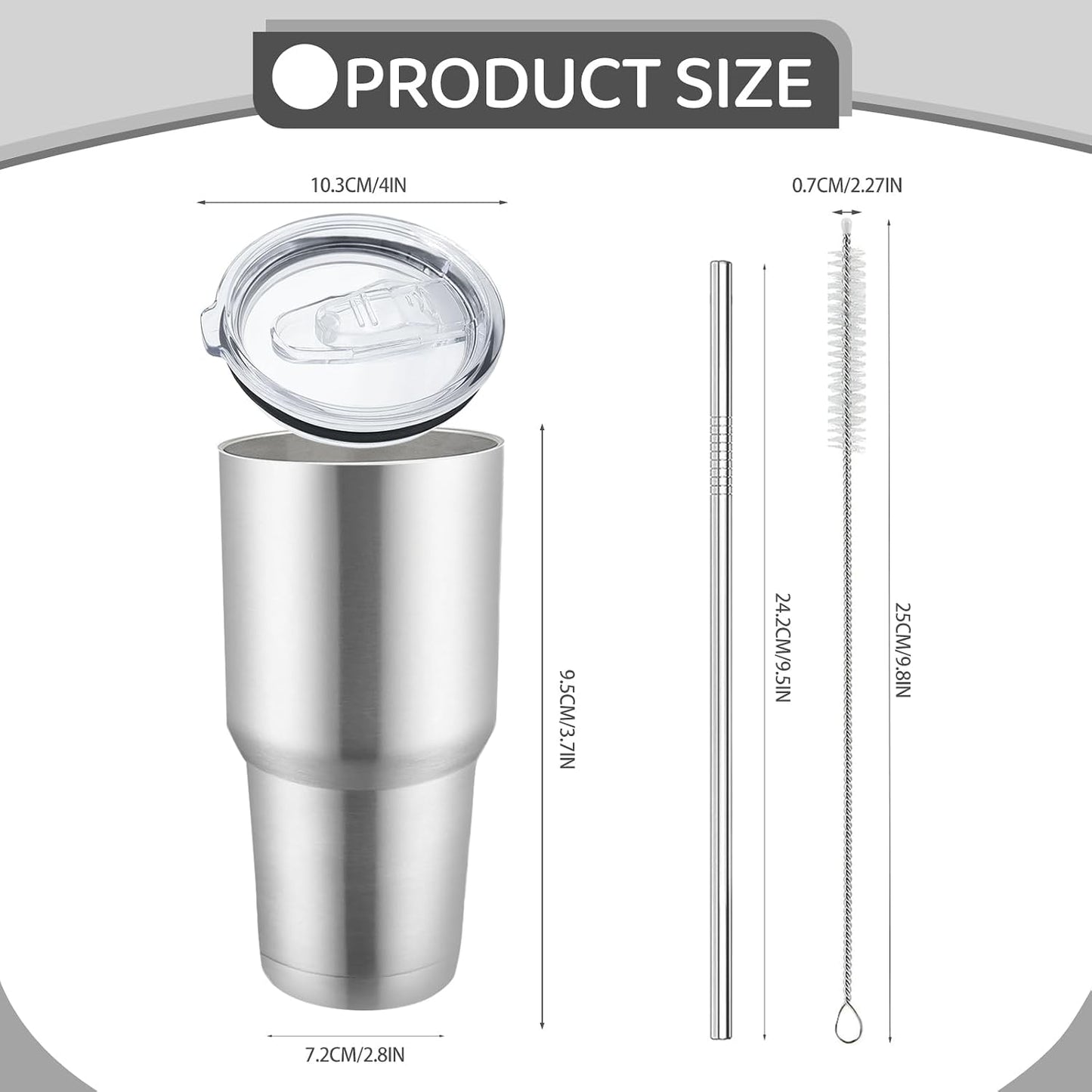 8 Pack Stainless Steel Insulated Tumbler with Lids and Straws Bulk Double Wall Vacuum Insulated Coffee Travel Tumbler for DIY Gift (Silver, 30oz)