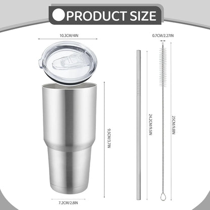 8 Pack Stainless Steel Insulated Tumbler with Lids and Straws Bulk Double Wall Vacuum Insulated Coffee Travel Tumbler for DIY Gift (Silver, 30oz)