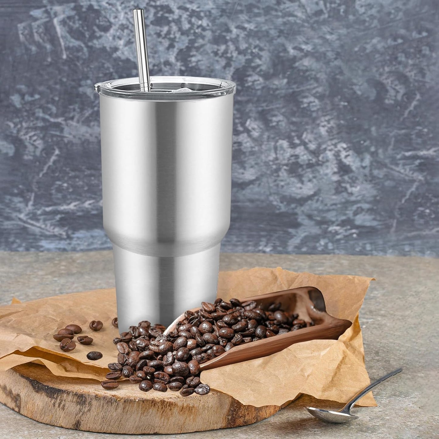 8 Pack Stainless Steel Insulated Tumbler with Lids and Straws Bulk Double Wall Vacuum Insulated Coffee Travel Tumbler for DIY Gift (Silver, 30oz)