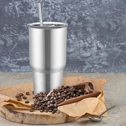 8 Pack Stainless Steel Insulated Tumbler with Lids and Straws Bulk Double Wall Vacuum Insulated Coffee Travel Tumbler for DIY Gift (Silver, 30oz)