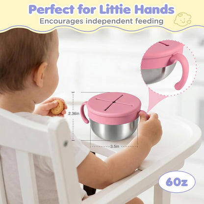 Snack Cups, 2 Pack Stainless Steel Toddler Snack Containers, Spill-Proof