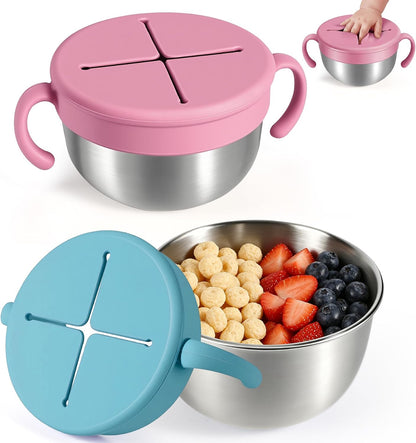 Snack Cups, 2 Pack Stainless Steel Toddler Snack Containers, Spill-Proof